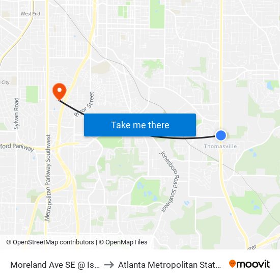 Moreland Ave SE @ Isa Dr SE to Atlanta Metropolitan State College map