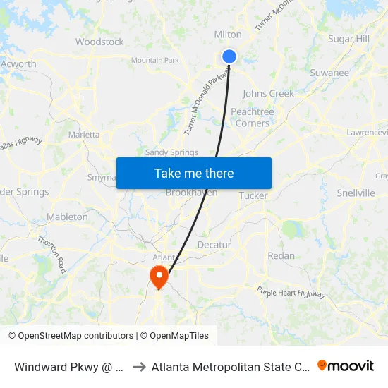 Windward Pkwy @ 5530 to Atlanta Metropolitan State College map