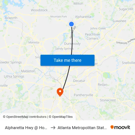 Alpharetta Hwy @ Houze Way to Atlanta Metropolitan State College map
