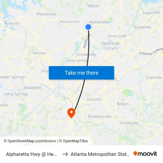 Alpharetta Hwy @ Hembree Rd to Atlanta Metropolitan State College map