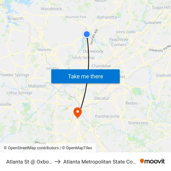 Atlanta St @ Oxbo Rd to Atlanta Metropolitan State College map
