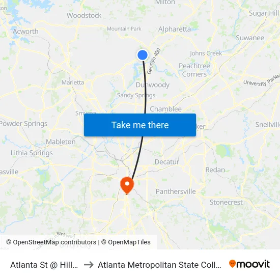 Atlanta St @ Hill St to Atlanta Metropolitan State College map