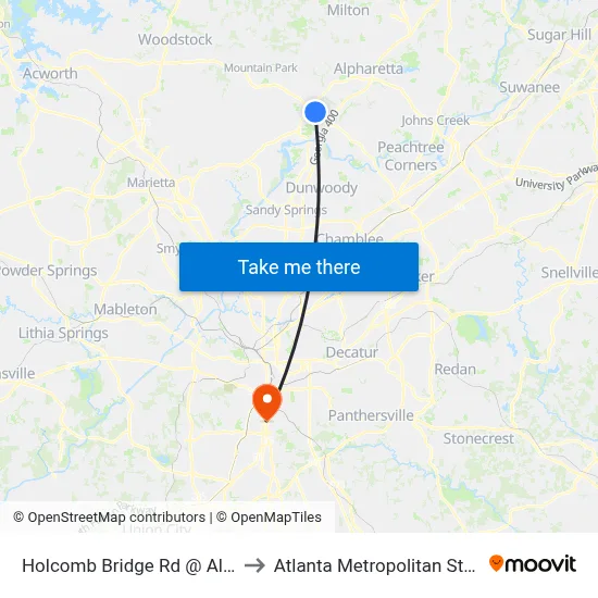 Holcomb Bridge Rd @ Alpharetta St to Atlanta Metropolitan State College map