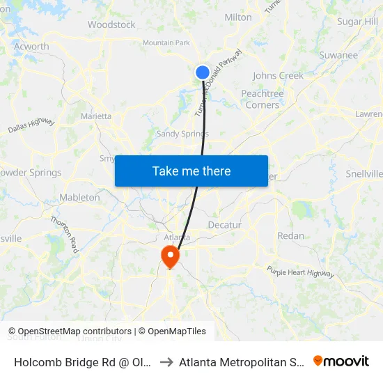 Holcomb Bridge Rd @ Old Roswell Rd to Atlanta Metropolitan State College map