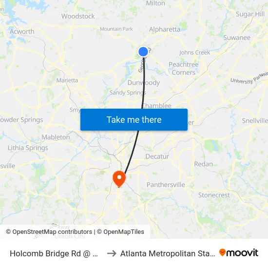 Holcomb Bridge Rd @ Warsaw Rd to Atlanta Metropolitan State College map