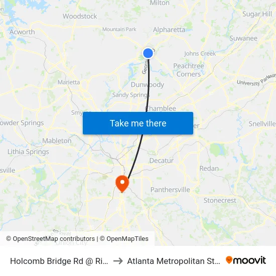 Holcomb Bridge Rd @ Riverwood Ln to Atlanta Metropolitan State College map