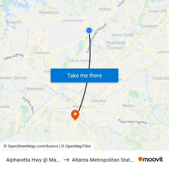 Alpharetta Hwy @ Mansell Rd to Atlanta Metropolitan State College map