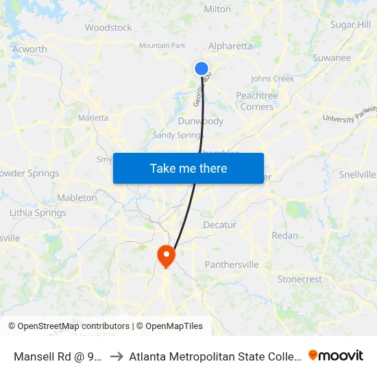 Mansell Rd @ 980 to Atlanta Metropolitan State College map