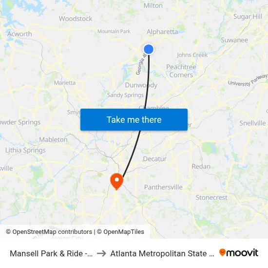 Mansell Park & Ride - In Lot to Atlanta Metropolitan State College map