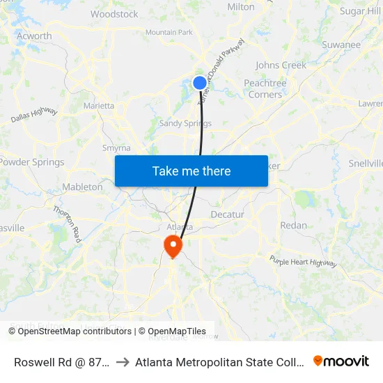 Roswell Rd @ 8775 to Atlanta Metropolitan State College map