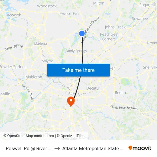 Roswell Rd @ River Pkwy to Atlanta Metropolitan State College map