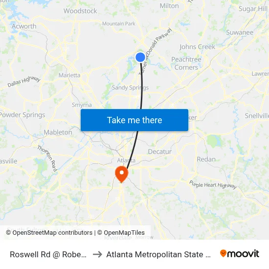 Roswell Rd @ Roberts Dr to Atlanta Metropolitan State College map