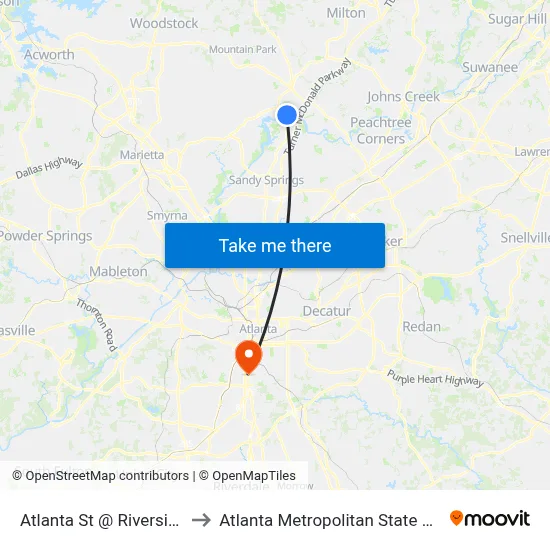 Atlanta St @ Riverside Rd to Atlanta Metropolitan State College map