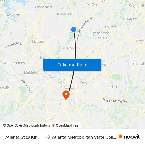 Atlanta St @ King St to Atlanta Metropolitan State College map