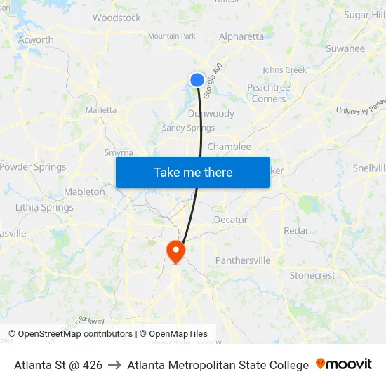 Atlanta St @ 426 to Atlanta Metropolitan State College map