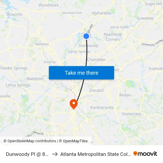 Dunwoody Pl @ 8800 to Atlanta Metropolitan State College map