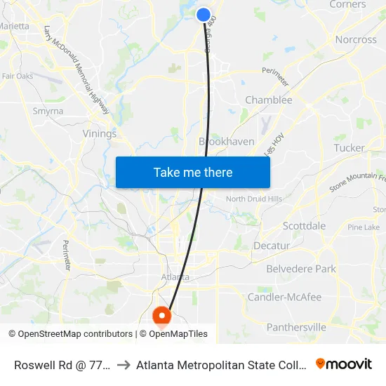 Roswell Rd @ 7741 to Atlanta Metropolitan State College map