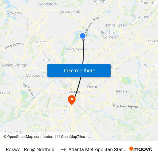 Roswell Rd @ Northridge Pkwy to Atlanta Metropolitan State College map