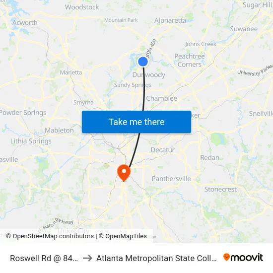 Roswell Rd @ 8450 to Atlanta Metropolitan State College map
