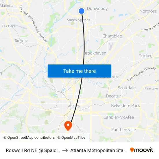 Roswell Rd NE @ Spalding Dr NE to Atlanta Metropolitan State College map