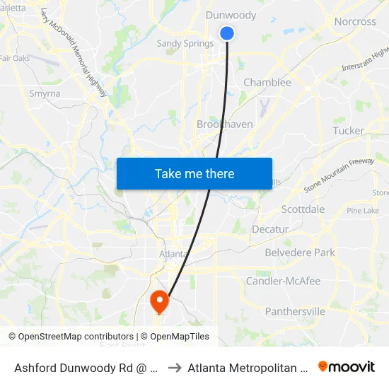 Ashford Dunwoody Rd @ Ashford Gables to Atlanta Metropolitan State College map