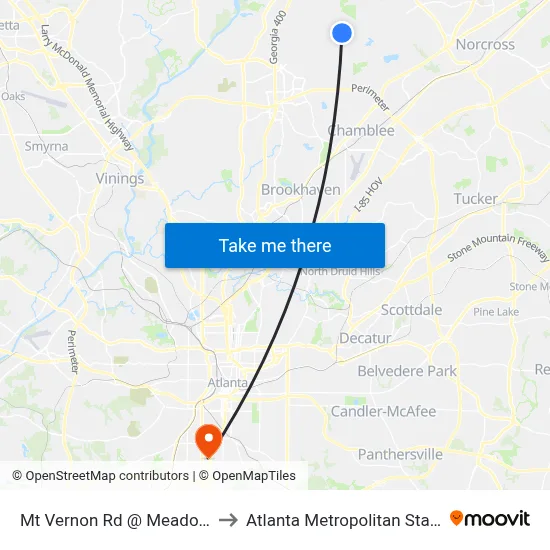 Mt Vernon Rd @ Meadow Lake Dr to Atlanta Metropolitan State College map