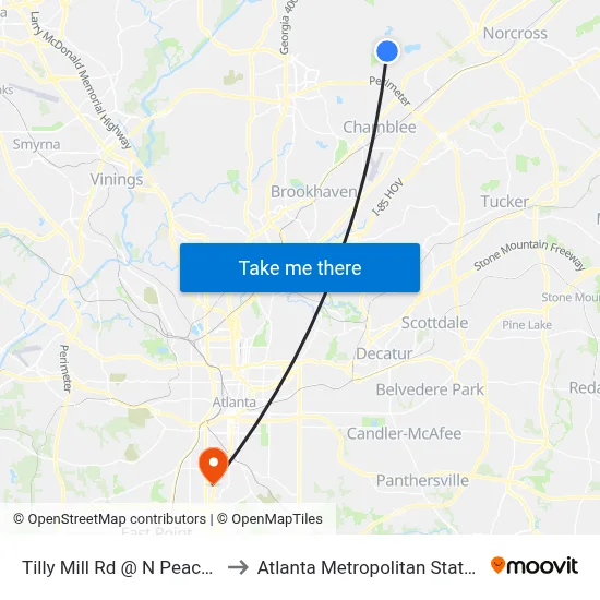 Tilly Mill Rd @ N Peachtree Rd to Atlanta Metropolitan State College map