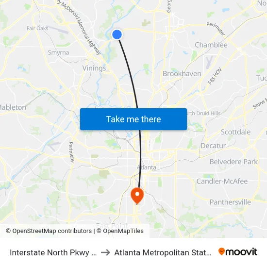 Interstate North Pkwy @ 5665 to Atlanta Metropolitan State College map