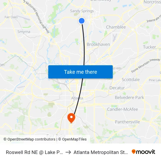 Roswell Rd NE @ Lake Placid Dr NE to Atlanta Metropolitan State College map