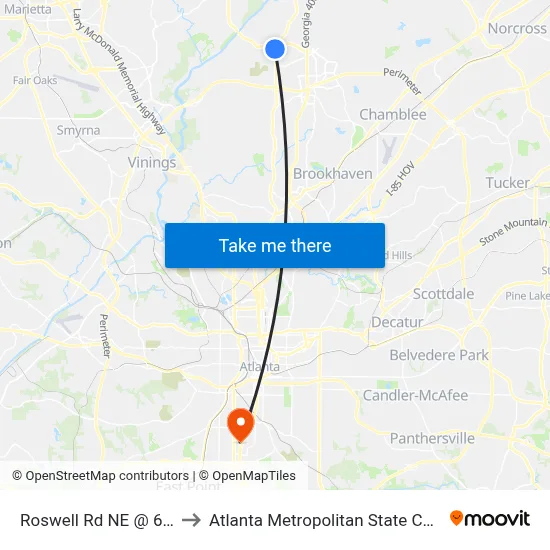 Roswell Rd NE @ 6569 to Atlanta Metropolitan State College map