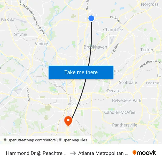 Hammond Dr @ Peachtree Dunwoody Rd to Atlanta Metropolitan State College map