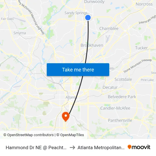 Hammond Dr NE @ Peachtree Dunwoody Rd to Atlanta Metropolitan State College map
