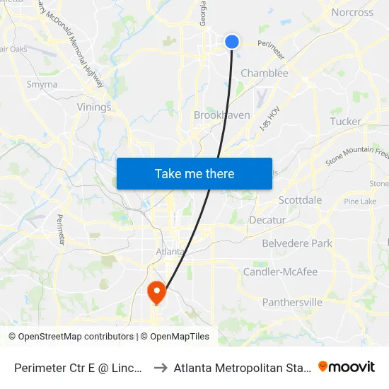 Perimeter Ctr E @ Lincoln Pkwy E to Atlanta Metropolitan State College map