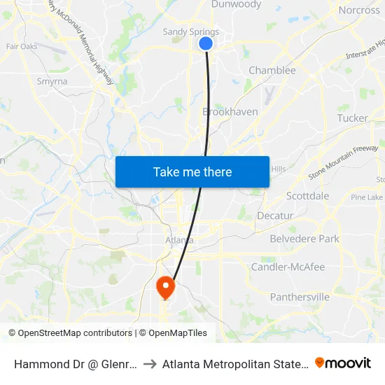 Hammond Dr @ Glenridge Dr to Atlanta Metropolitan State College map