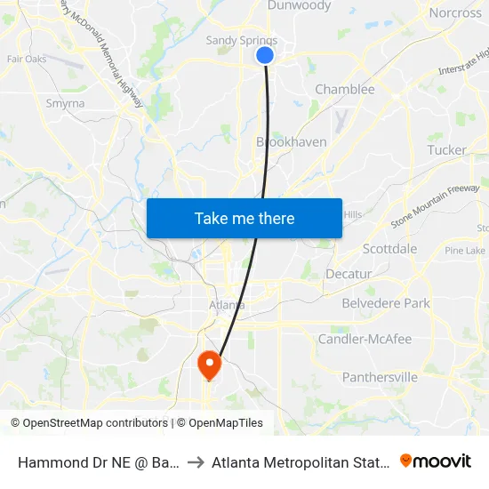 Hammond Dr NE @ Barfield Rd to Atlanta Metropolitan State College map