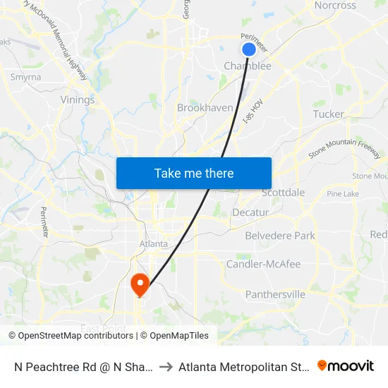 N Peachtree Rd @ N Shallowford Rd to Atlanta Metropolitan State College map