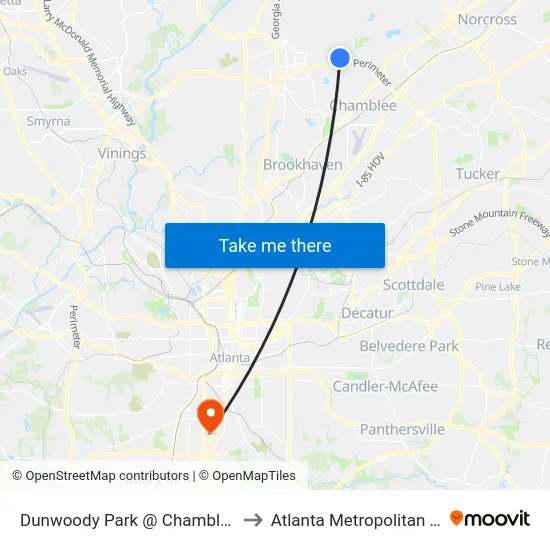 Dunwoody Park @ Chamblee Dunwoody Rd to Atlanta Metropolitan State College map