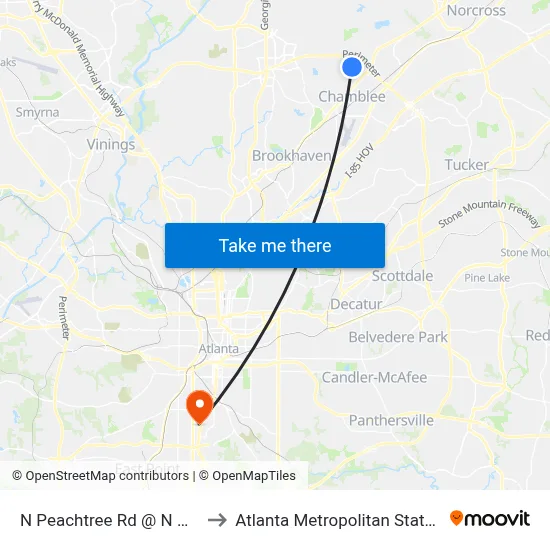 N Peachtree Rd @ N Hill Pkwy to Atlanta Metropolitan State College map