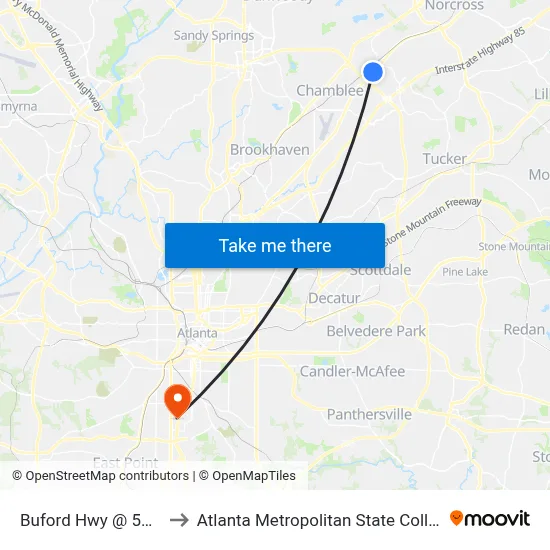 Buford Hwy @ 5700 to Atlanta Metropolitan State College map