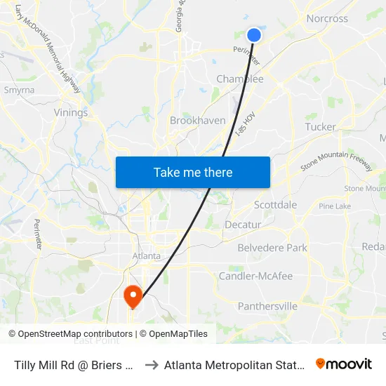 Tilly Mill Rd @ Briers North Dr to Atlanta Metropolitan State College map