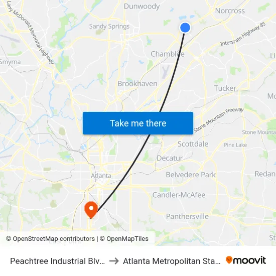 Peachtree Industrial Blvd @ 6706 to Atlanta Metropolitan State College map