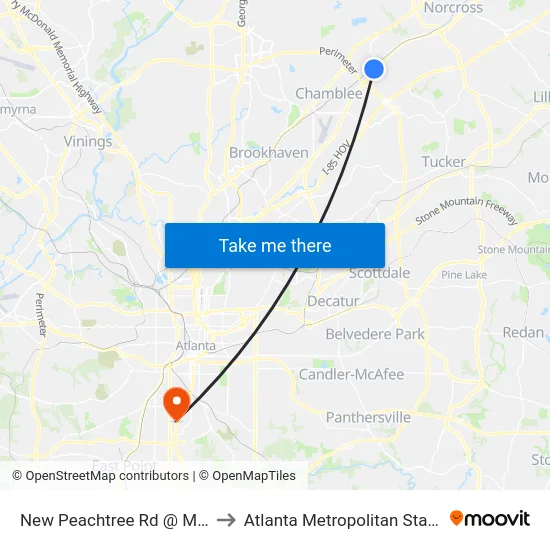 New Peachtree Rd @ Mcelroy Rd to Atlanta Metropolitan State College map
