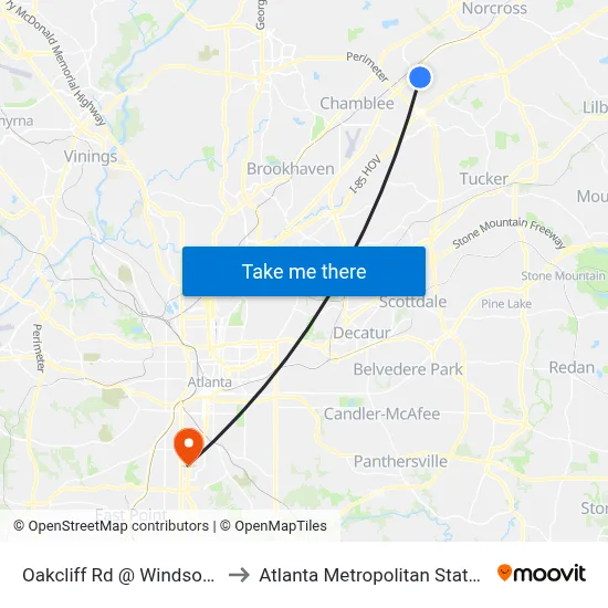 Oakcliff Rd @ Windsor Oak Dr to Atlanta Metropolitan State College map
