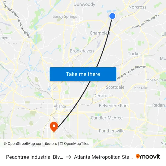 Peachtree Industrial Blvd @ 6750 to Atlanta Metropolitan State College map