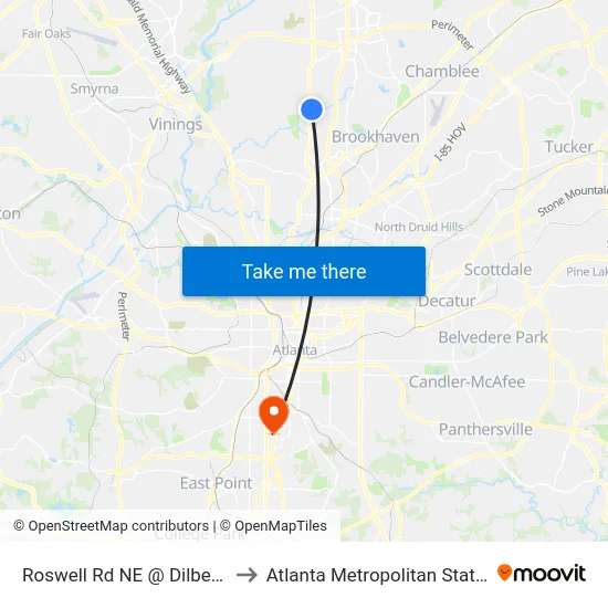 Roswell Rd NE @ Dilbeck Pl NW to Atlanta Metropolitan State College map