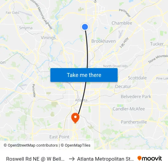 Roswell Rd NE @ W Belle Isle Rd NE to Atlanta Metropolitan State College map