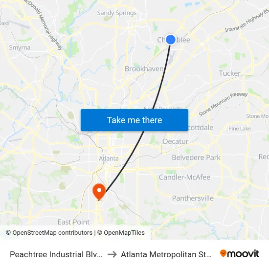 Peachtree Industrial Blvd @ Ivy Ln to Atlanta Metropolitan State College map