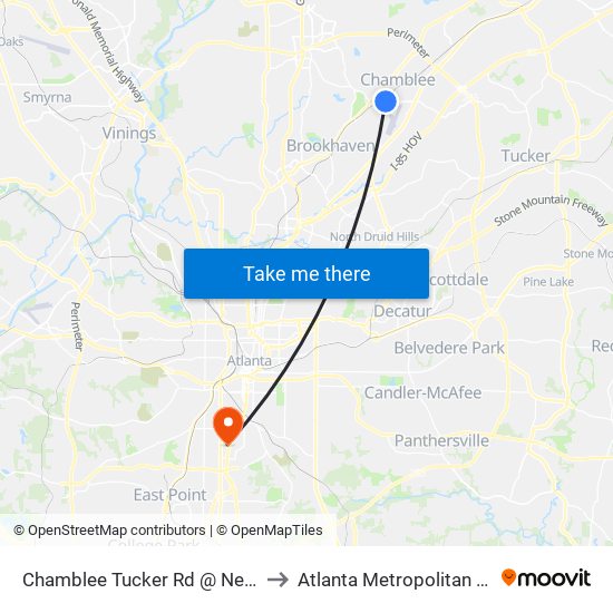 Chamblee Tucker Rd @ New Peachtree Rd to Atlanta Metropolitan State College map