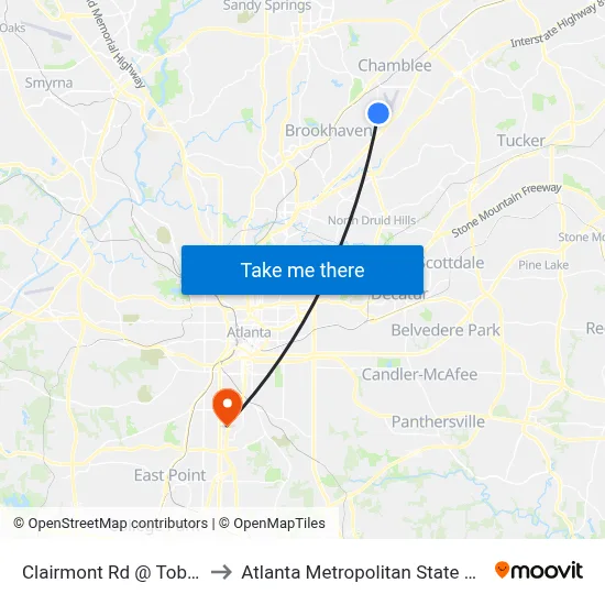 Clairmont Rd @ Tobey Rd to Atlanta Metropolitan State College map