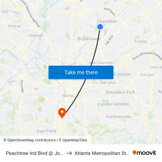 Peachtree Ind Blvd @ Johnson Ferry to Atlanta Metropolitan State College map